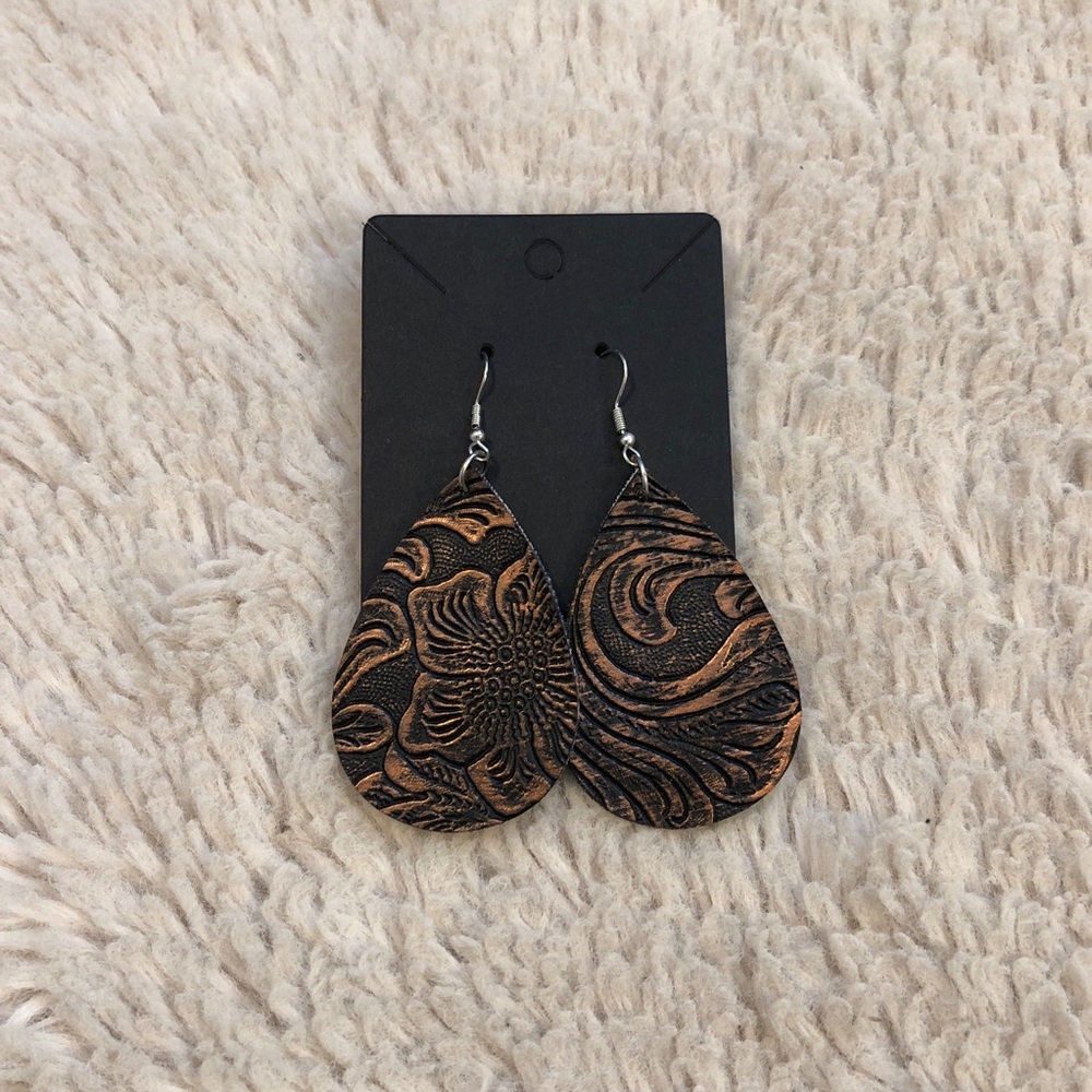 Western Engraved Leather Teardrop earrings 3 for $15!